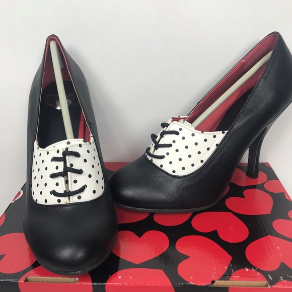 TUK Lace Up Polka Dot Heels NIB Rockbilly - Picture 4 of 6